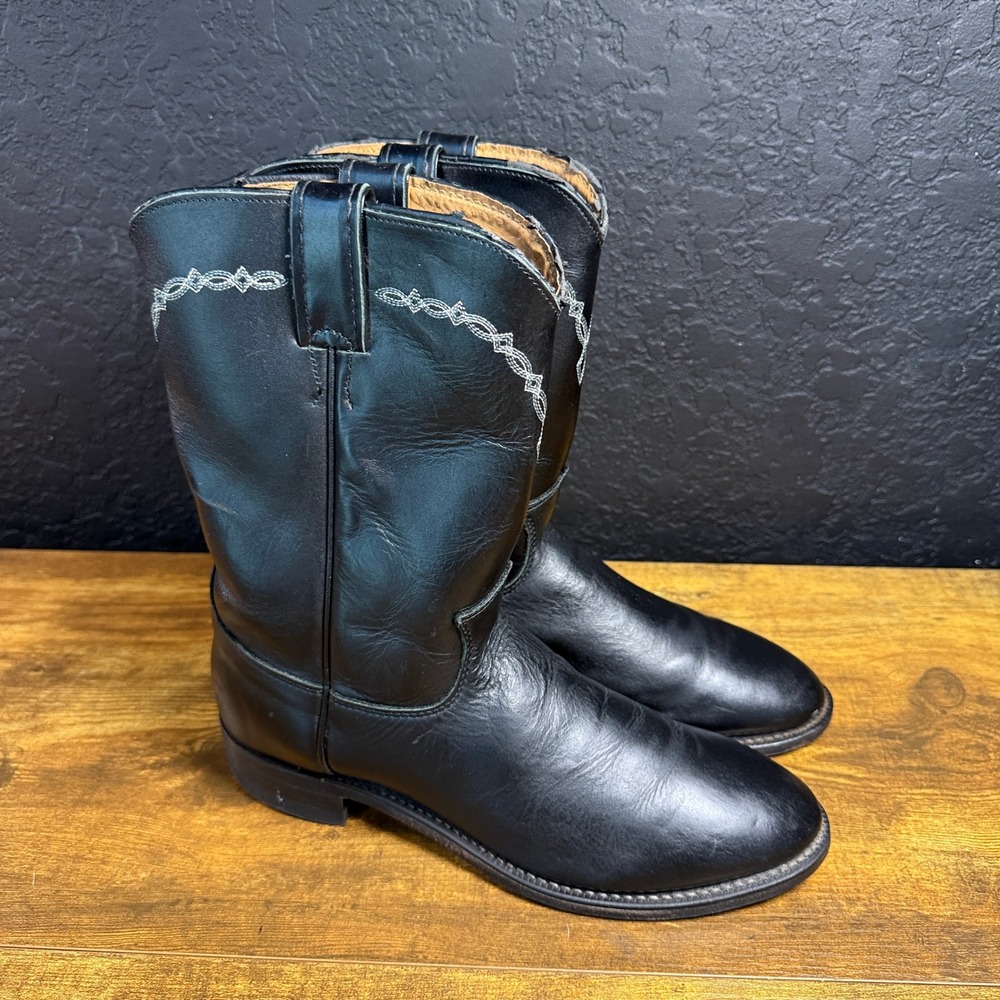 Justin 3233 Black Leather Western Cowboy Boots Mens 8.5 D Made in USA